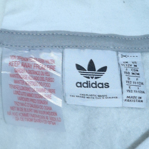 Adidas Boys Grey & White Pullover Hoodie with Trefoil Logo Size 11-12 Years
