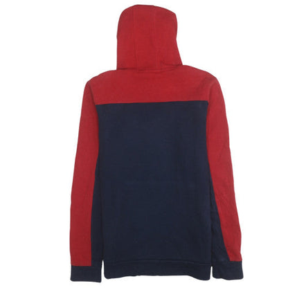Brand and care label for Adidas boys’ red and blue pullover hoodie 15-16 years regular fit