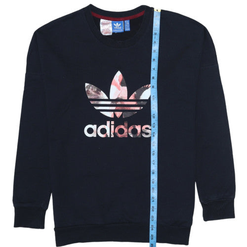 Adidas Girls Black Floral Logo Crew Neck Sweatshirt XL 14-15 Years