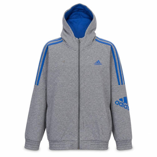 Adidas Boys Grey Blue Full Zip Hoodie 13-14 Years Classic Sportswear