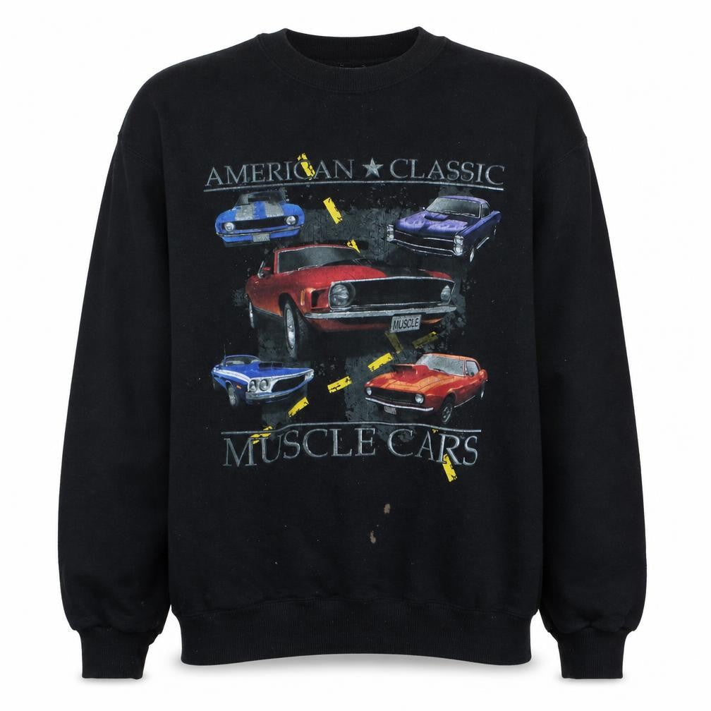 Jerzees Men's Black American Classic Muscle Cars Graphic Sweatshirt L
