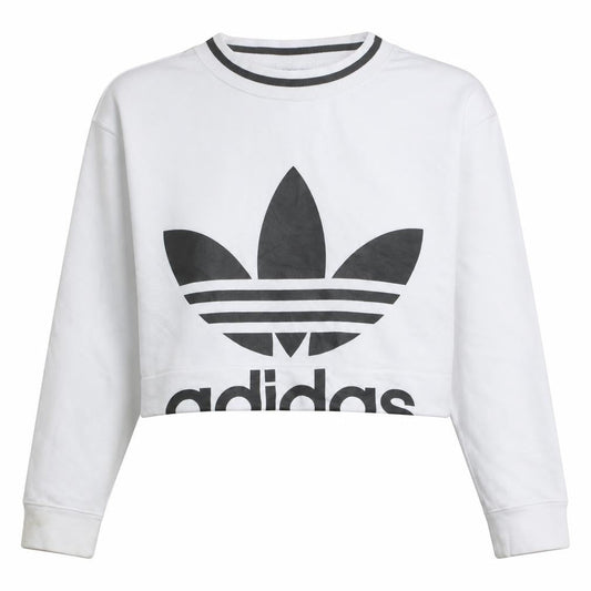 Adidas Women White Crop Sweatshirt UK 10 Crew Neck Long Sleeve Logo