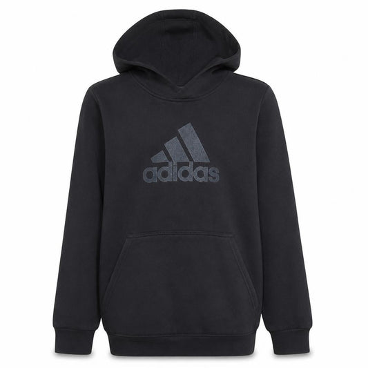 Front view of Adidas boys’ black pullover hoodie 11-12 years cotton fleece logo sweatshirt