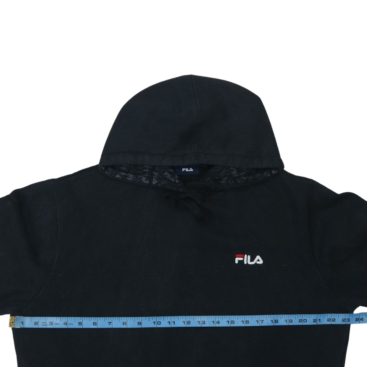 FILA Womens Black Pullover Hoodie L Cotton Blend Logo Sweatshirt
