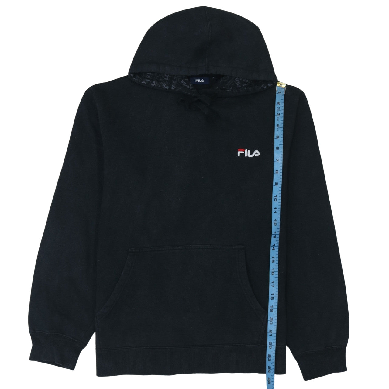 FILA Womens Black Pullover Hoodie L Cotton Blend Logo Sweatshirt