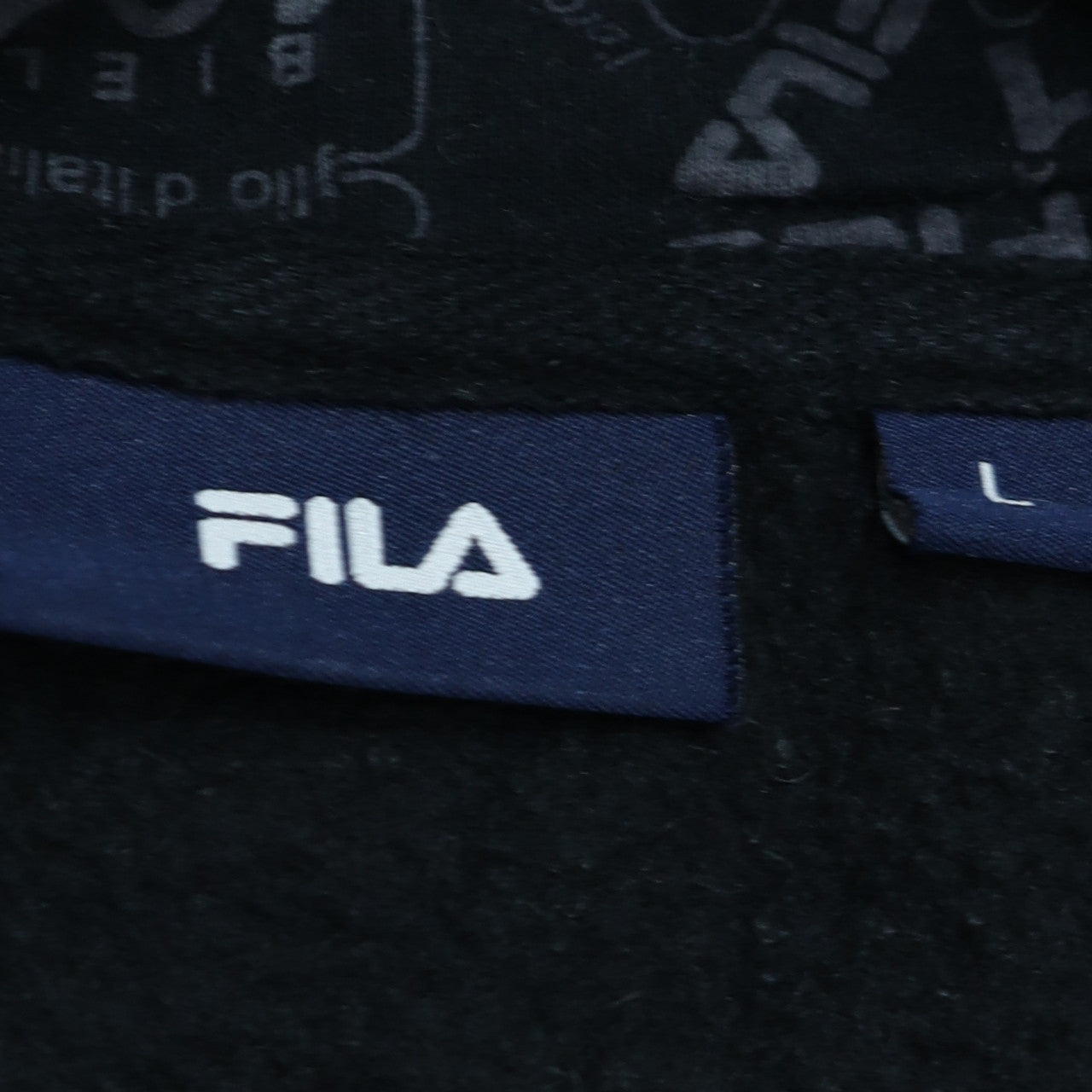 FILA Womens Black Pullover Hoodie L Cotton Blend Logo Sweatshirt