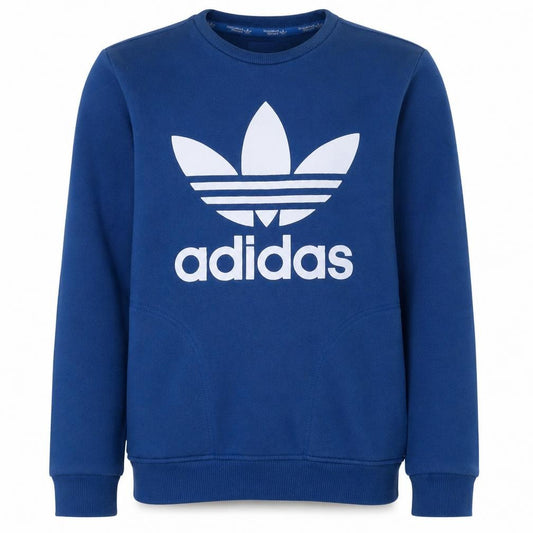 Adidas Mens Blue Crew Neck Logo Pullover Sweatshirt Size S
