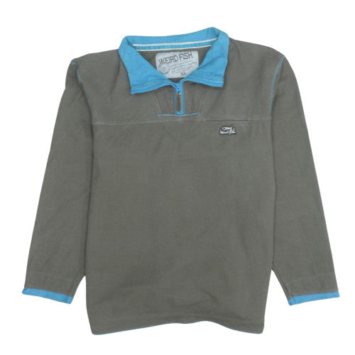 Weird Fish Men's Green XL 1/4 Zip Cotton Sweatshirt