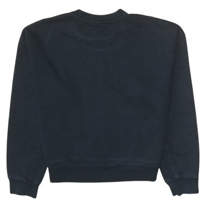 Brand and care label for Adidas women’s black crew neck pullover sweatshirt, size M