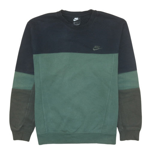 Nike Men's Green & Black Colourblock Crew Neck Sweatshirt L Classic Fit