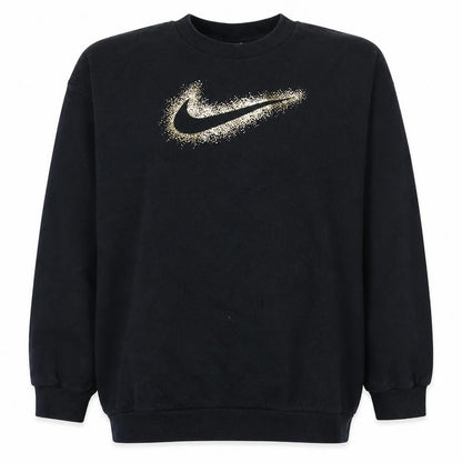 Front view of Nike girls’ black gold logo xl sweatshirt crew neck pullover
