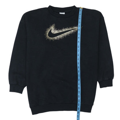 Back view of Nike girls’ black gold logo xl sweatshirt crew neck pullover