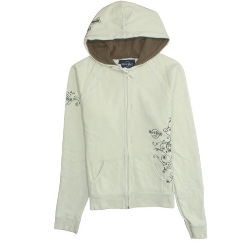 Hard Rock Cafe Women's Beige Full Zip Hoodie Large Cotton Blend