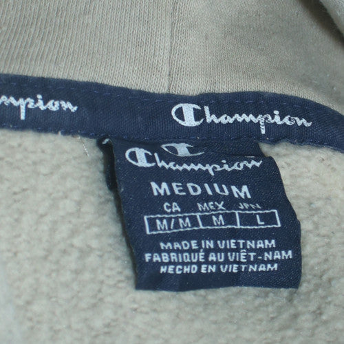 Champion Men's Beige Pullover Hoodie Medium Fleece Logo Sweatshirt