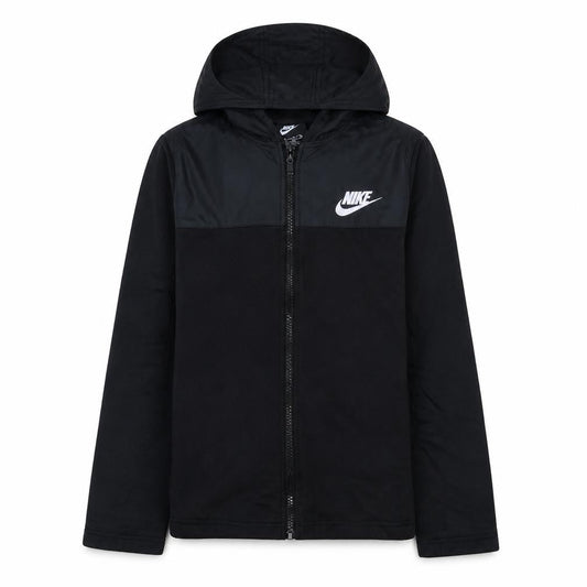 Front view of Nike boys’ black full zip hoodie xl 158-170cm hooded sweatshirt