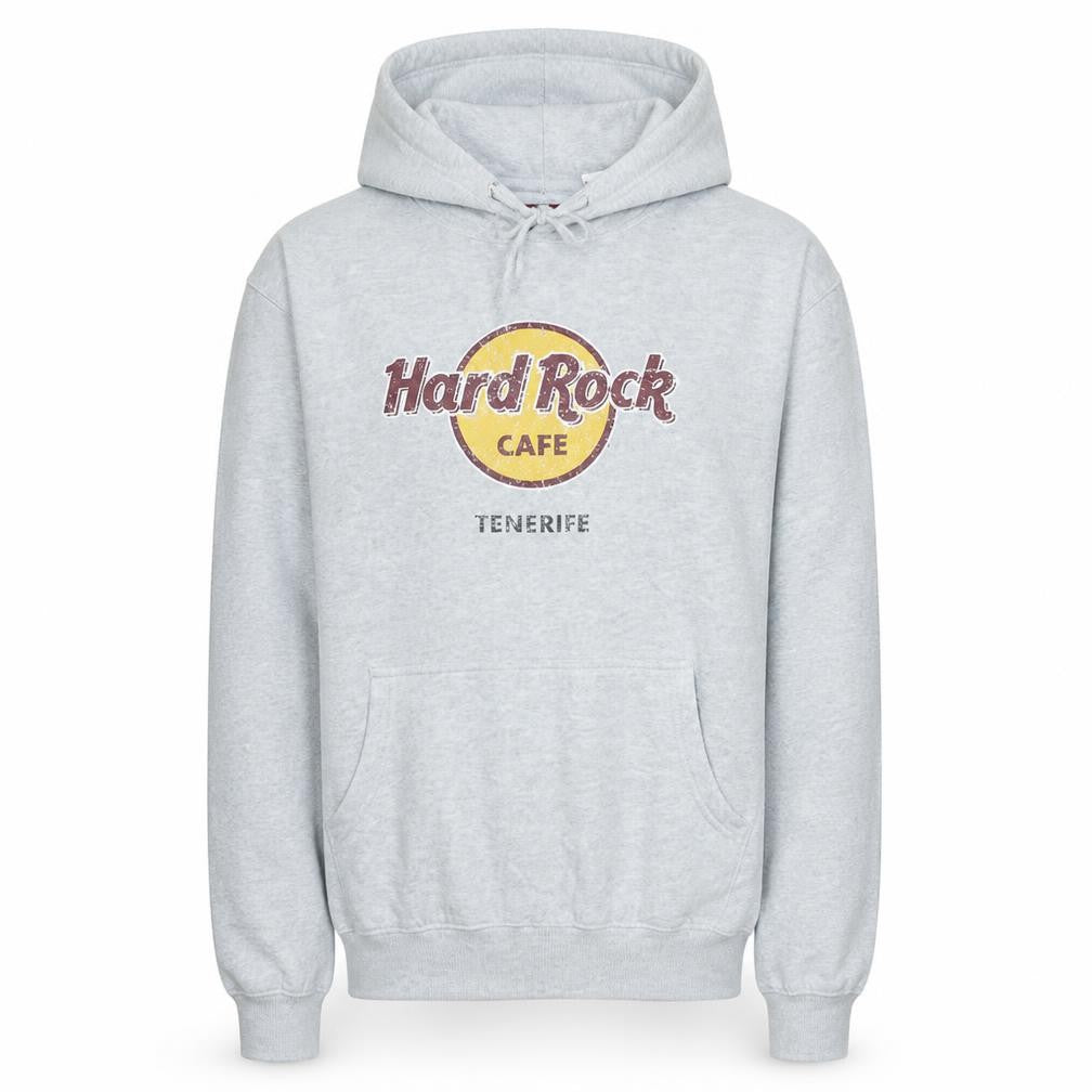 Hard Rock Cafe Men Grey Pullover Hoodie L Music Logo Fleece