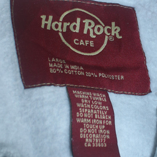 Hard Rock Cafe Men Grey Pullover Hoodie L Music Logo Fleece