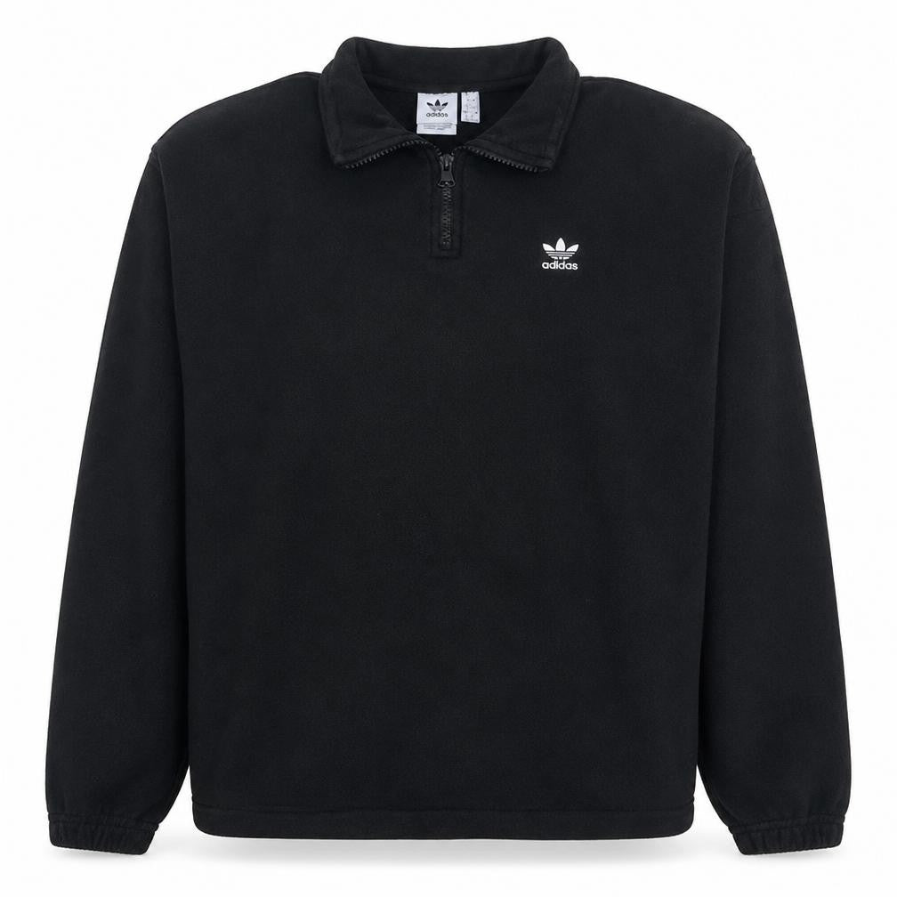 Adidas Women Black 1/4 Zip Pullover Sweatshirt UK 12 Fleece Logo