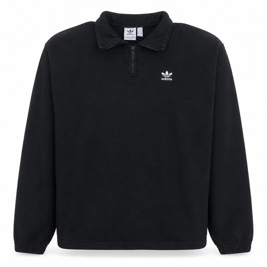 Adidas Women Black 1/4 Zip Pullover Sweatshirt UK 12 Fleece Logo