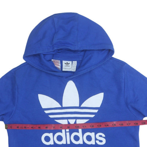 Adidas Boys Blue Pullover Hoodie 164cm Age 13 Logo Cotton Sweatshirt