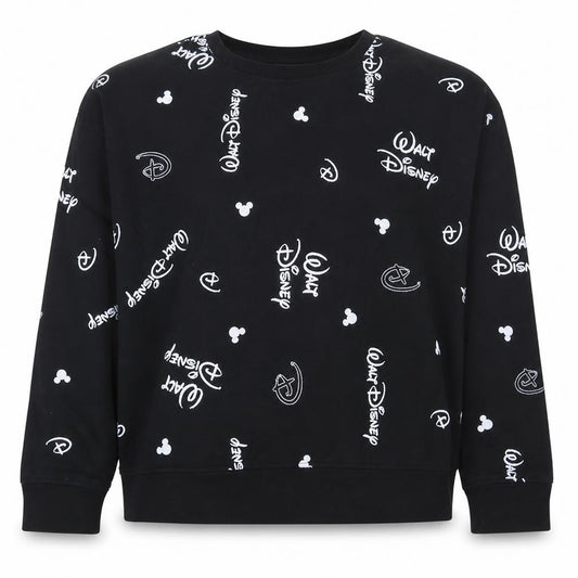 Disney Women Black Sweatshirt L 14/16 Crew Neck Graphic Print