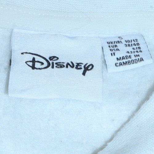 Disney Women White Sweatshirt Mickey Print Size S Crew Neck