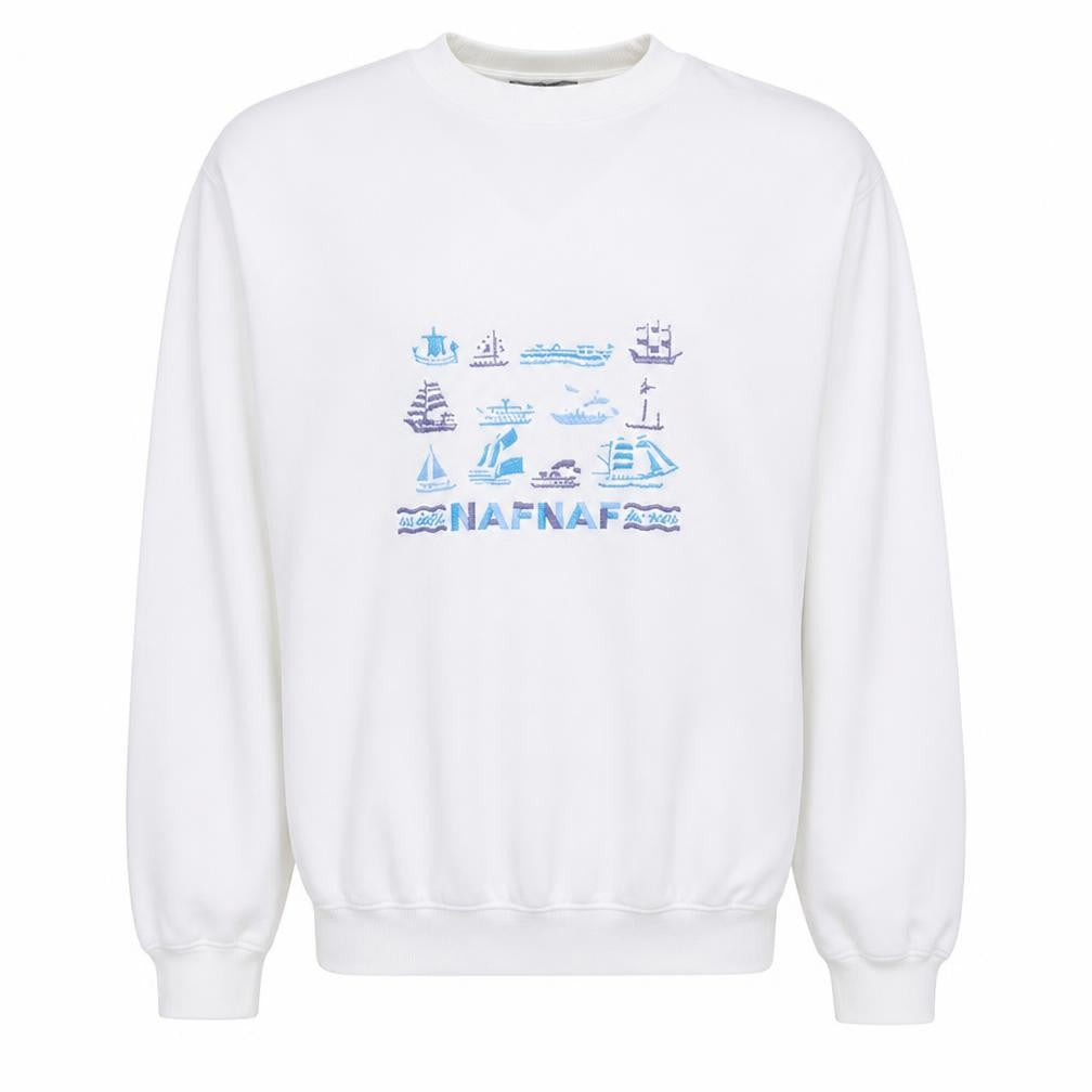 NAF NAF Men's White Nautical Embroidered Sweatshirt S