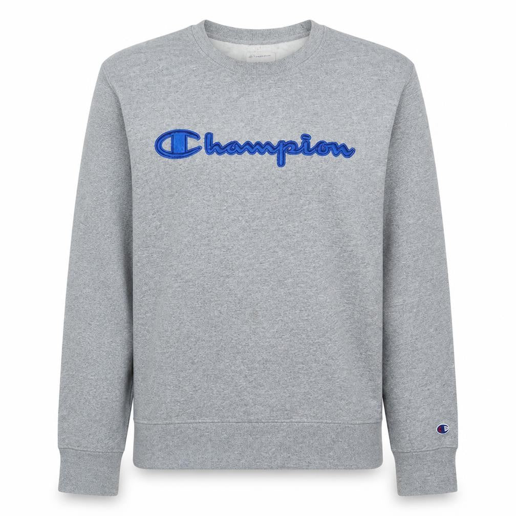 Champion Men's Grey Crew Neck Pullover Sweatshirt L Logo Cotton Blend