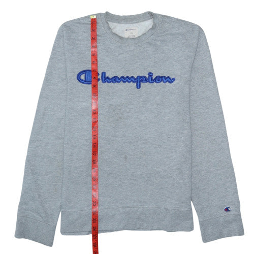 Champion Men's Grey Crew Neck Pullover Sweatshirt L Logo Cotton Blend
