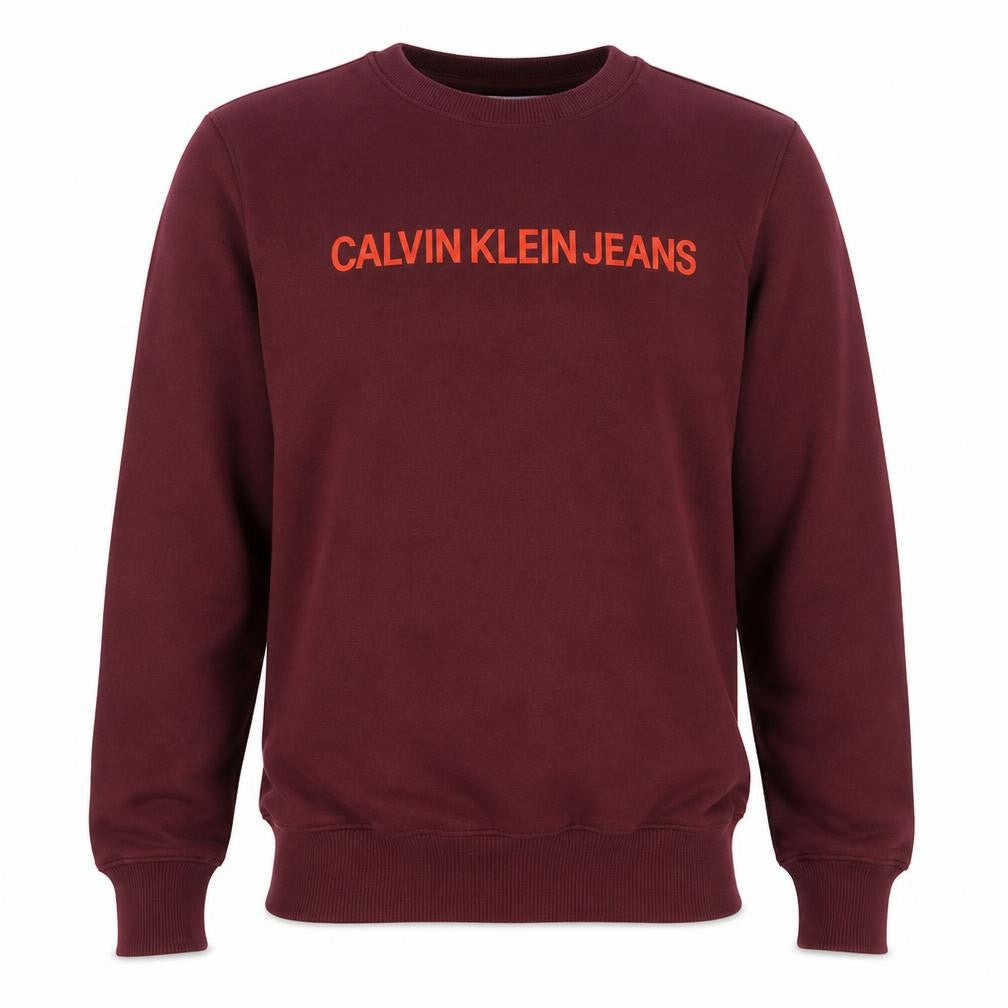 Calvin Klein Jeans Men's Red Logo Crew Neck Cotton Sweatshirt M