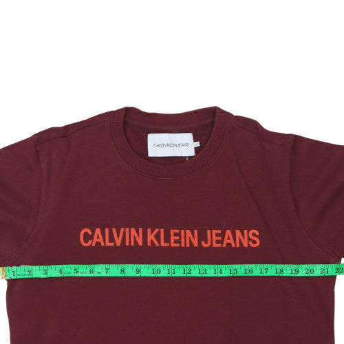 Calvin Klein Jeans Men's Red Logo Crew Neck Cotton Sweatshirt M