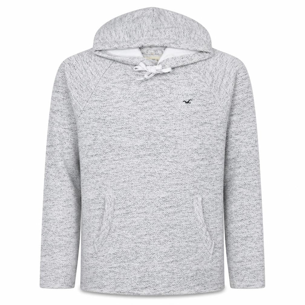 Hollister Men's Grey Pullover Hoodie Medium Fleece Logo