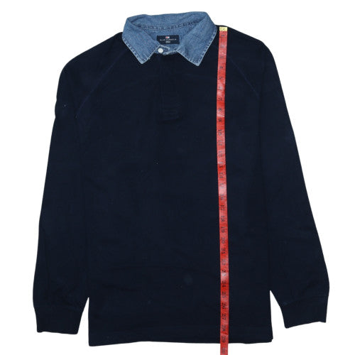 Marks and Spencer Blue Harbour Men's Blue Collared Henley Sweatshirt Medium