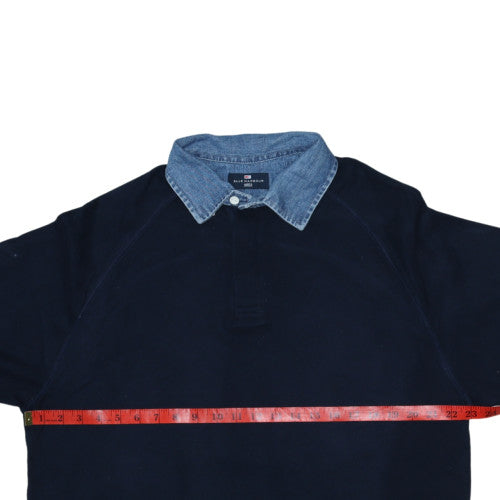 Marks and Spencer Blue Harbour Men's Blue Collared Henley Sweatshirt Medium