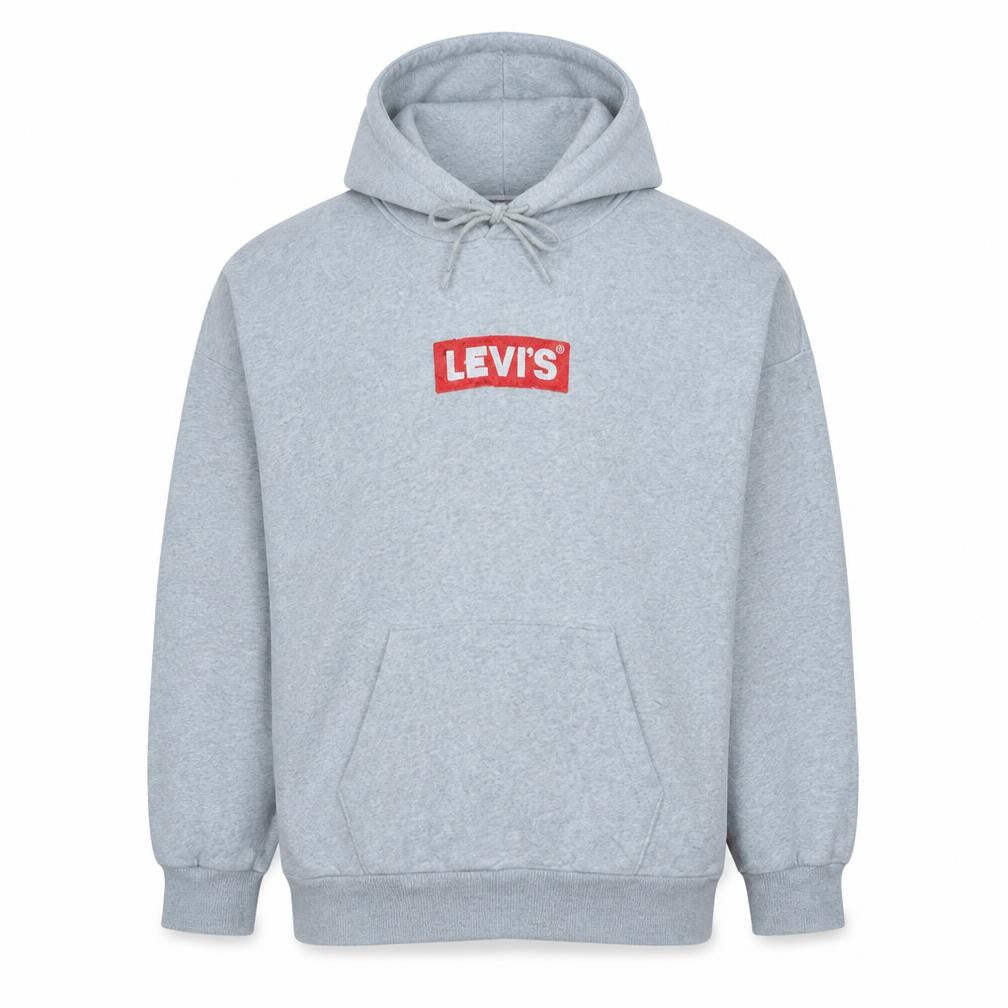 Levi's Men's Grey Pullover Hoodie L Logo Fleece Long Sleeve