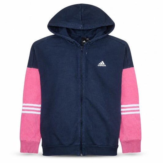 Adidas Womens Navy Pink Full Zip Hoodie Size L Hooded Sweatshirt