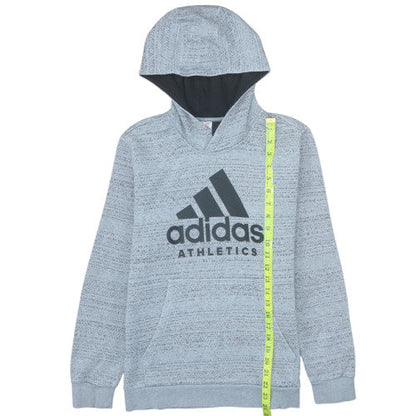 Back view of Adidas boys’ grey pullover hoodie, size 13-14, years fleece lined athletic top