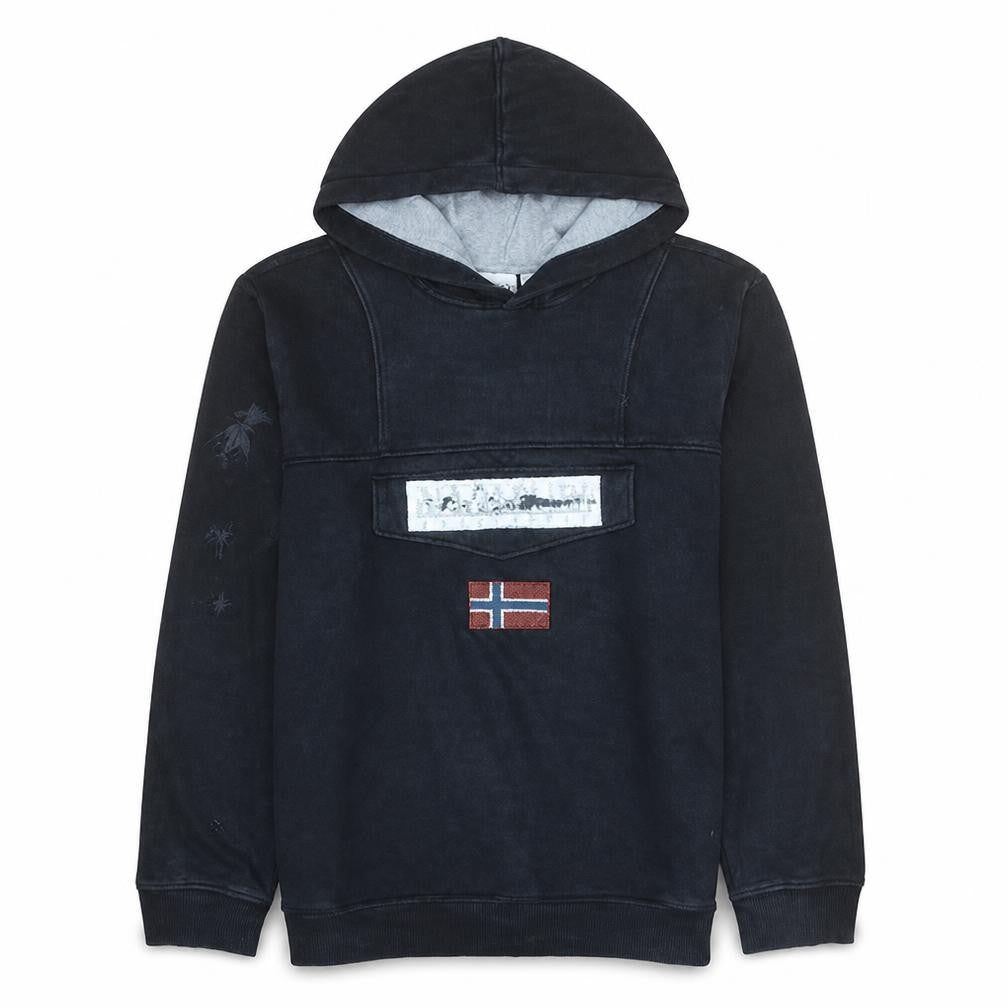 Napapijri Men's Black Pullover Hoodie M Long Sleeve Fleece Logo
