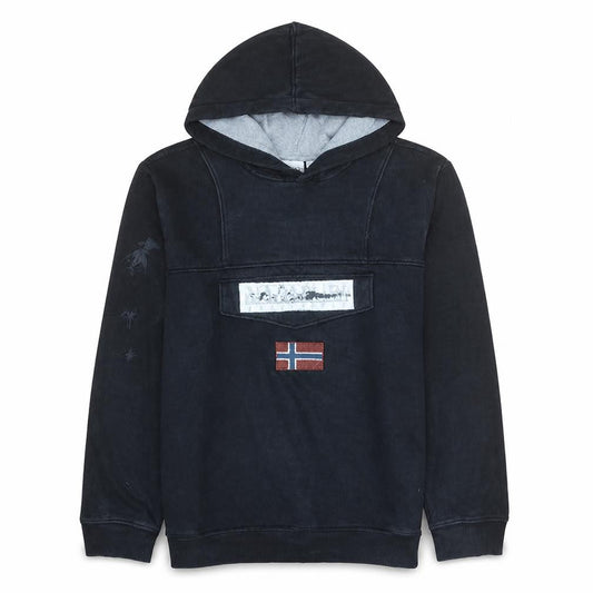 Napapijri Men's Black Pullover Hoodie M Long Sleeve Fleece Logo
