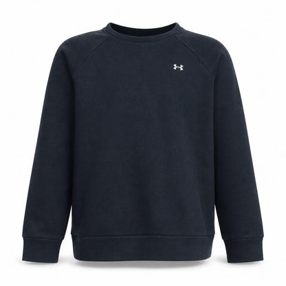 Front view of Under Armour boys’ black fleece pullover sweatshirt, size 158, crew neck
