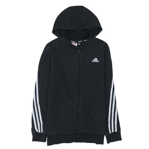 Adidas Teens Black Full Zip Hoodie 14 Slim Lined Sportswear