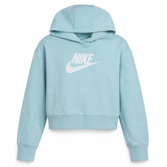 Front view of Nike girls’ blue pullover hoodie large cotton blend sweatshirt