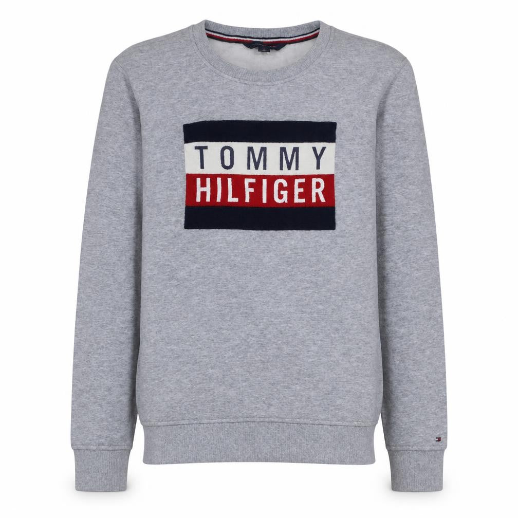 Tommy Hilfiger Men's Grey Logo Crew Neck Pullover Sweatshirt M