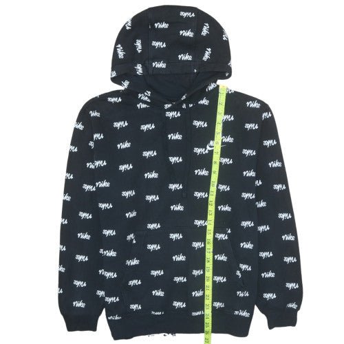 Nike Womens Black Pullover Hoodie Medium All Over Logo Print