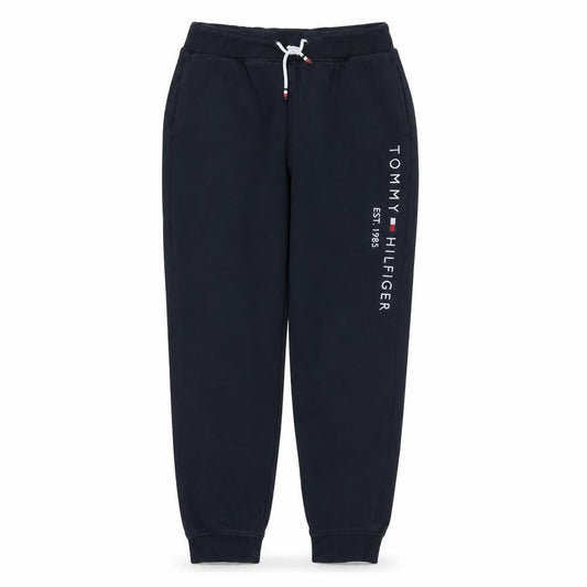 Front view of Tommy Hilfiger boys’ black jogger trousers, size 176, fleece lined sweatpants