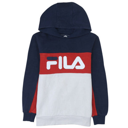 Front view of Fila boys’ multicoloured pullover hoodie 13-15 years colourblock logo sweatshirt