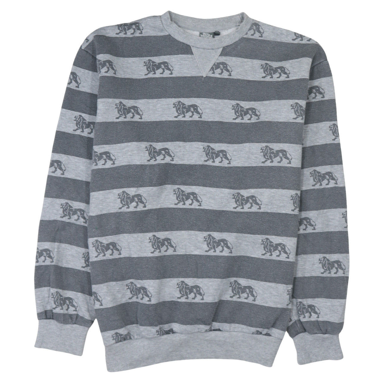 Lonsdale Men’s Grey Striped Lion Print Sweatshirt Medium Pullover