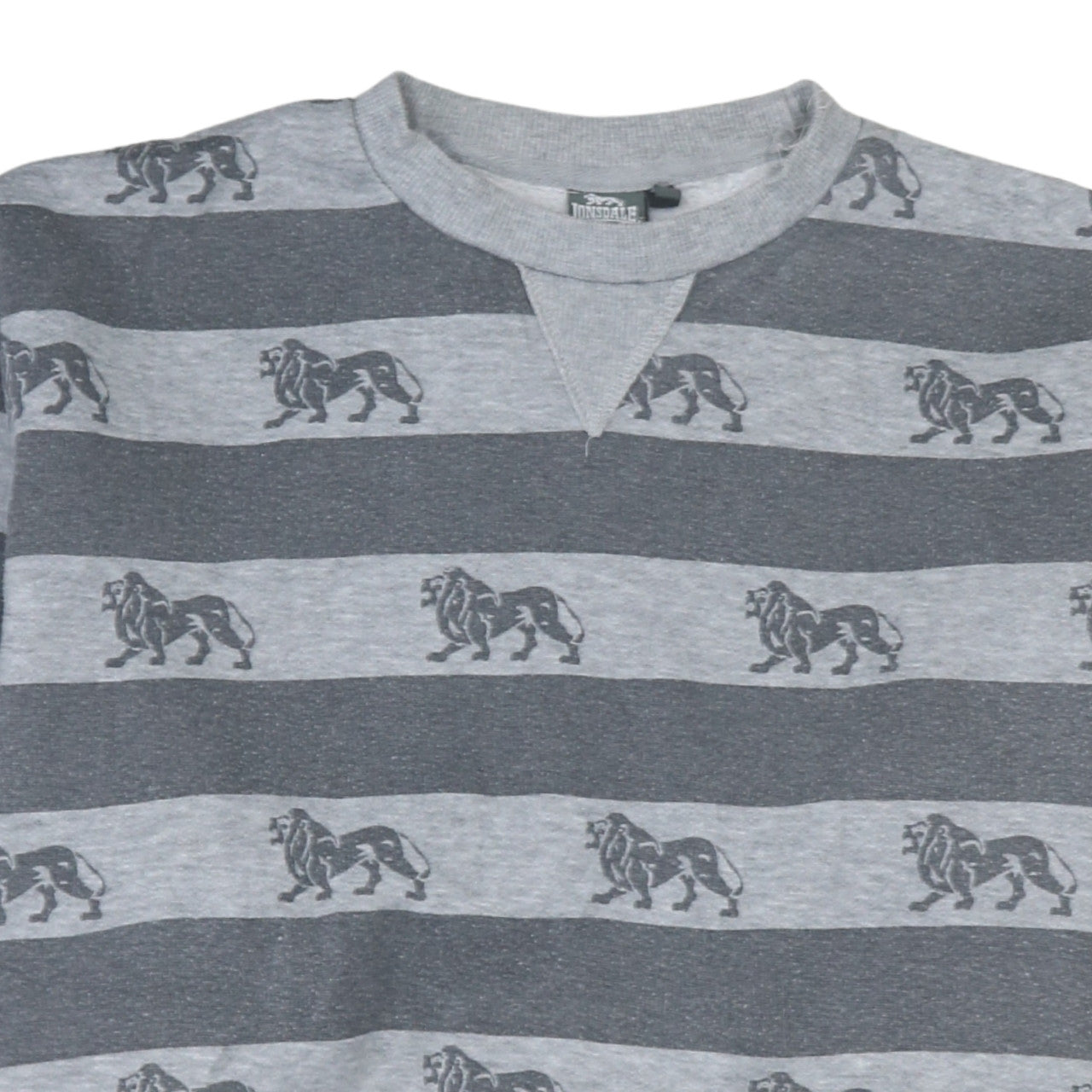 Lonsdale Men’s Grey Striped Lion Print Sweatshirt Medium Pullover
