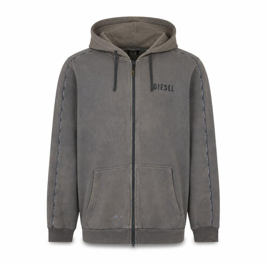 Diesel Men's Grey Full Zip Hoodie Size L Logo Cotton Blend