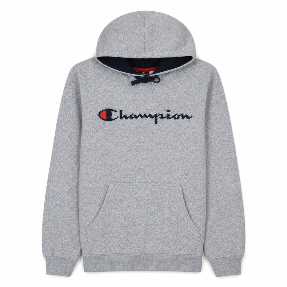 Champion Men's Grey Pullover Hoodie Large Regular Fit Logo Fleece